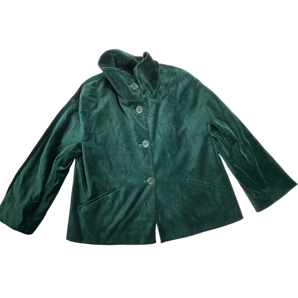 Talbots Emerald Green Cotton Velvet Blazer Funnel Neck Jacket 14 VN4889